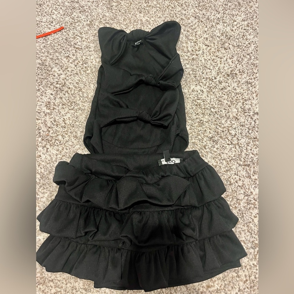 EGO Black Ruffled Skirt Set
